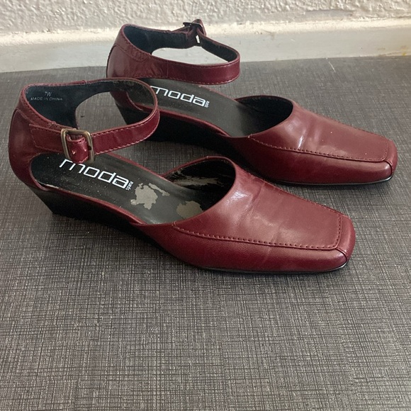 Moda Spana Red Marron leather Mary Jane's square toe - Picture 4 of 15